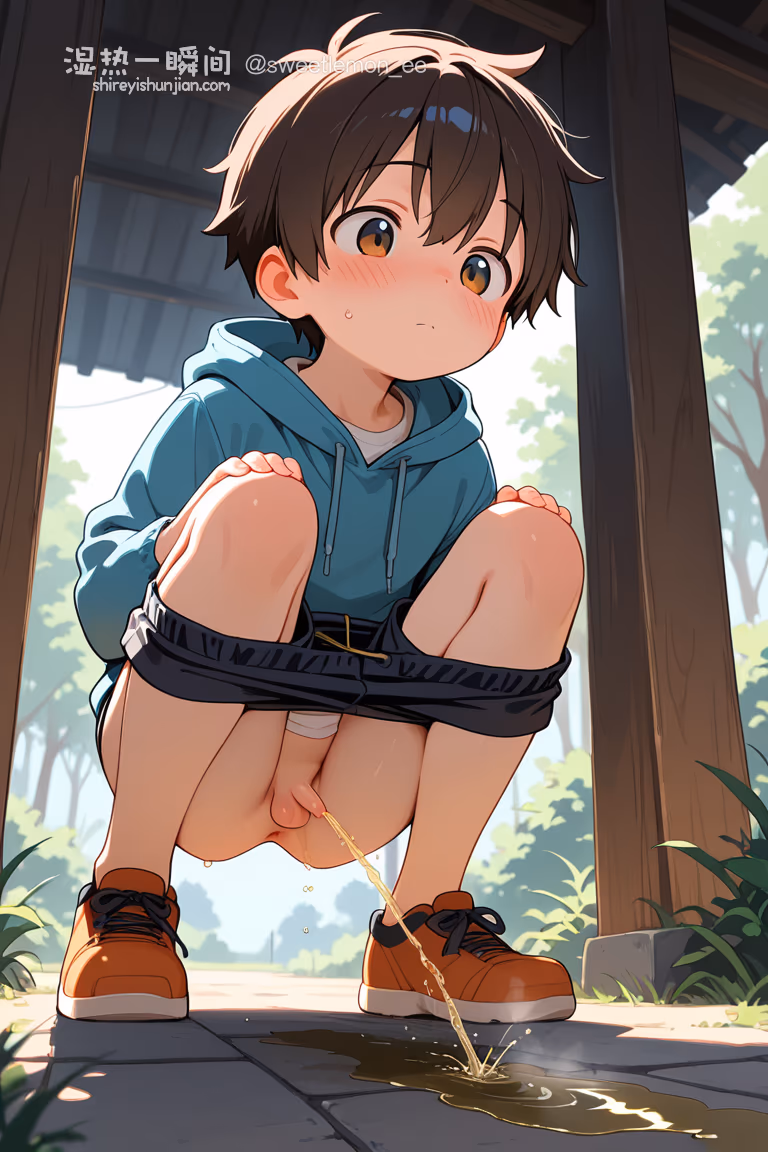 小男孩蹲着尿尿