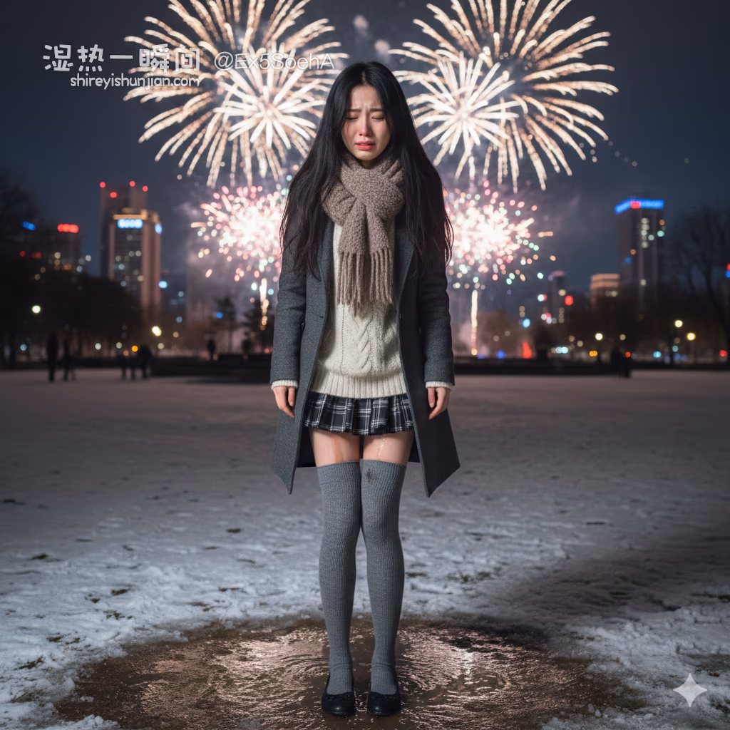 新年快乐！女生在雪地里新年烟花下失禁尿裙子 [Gemini][Nano Banana] 3图